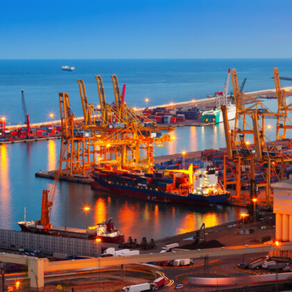 baltic container ship moving sstand in port