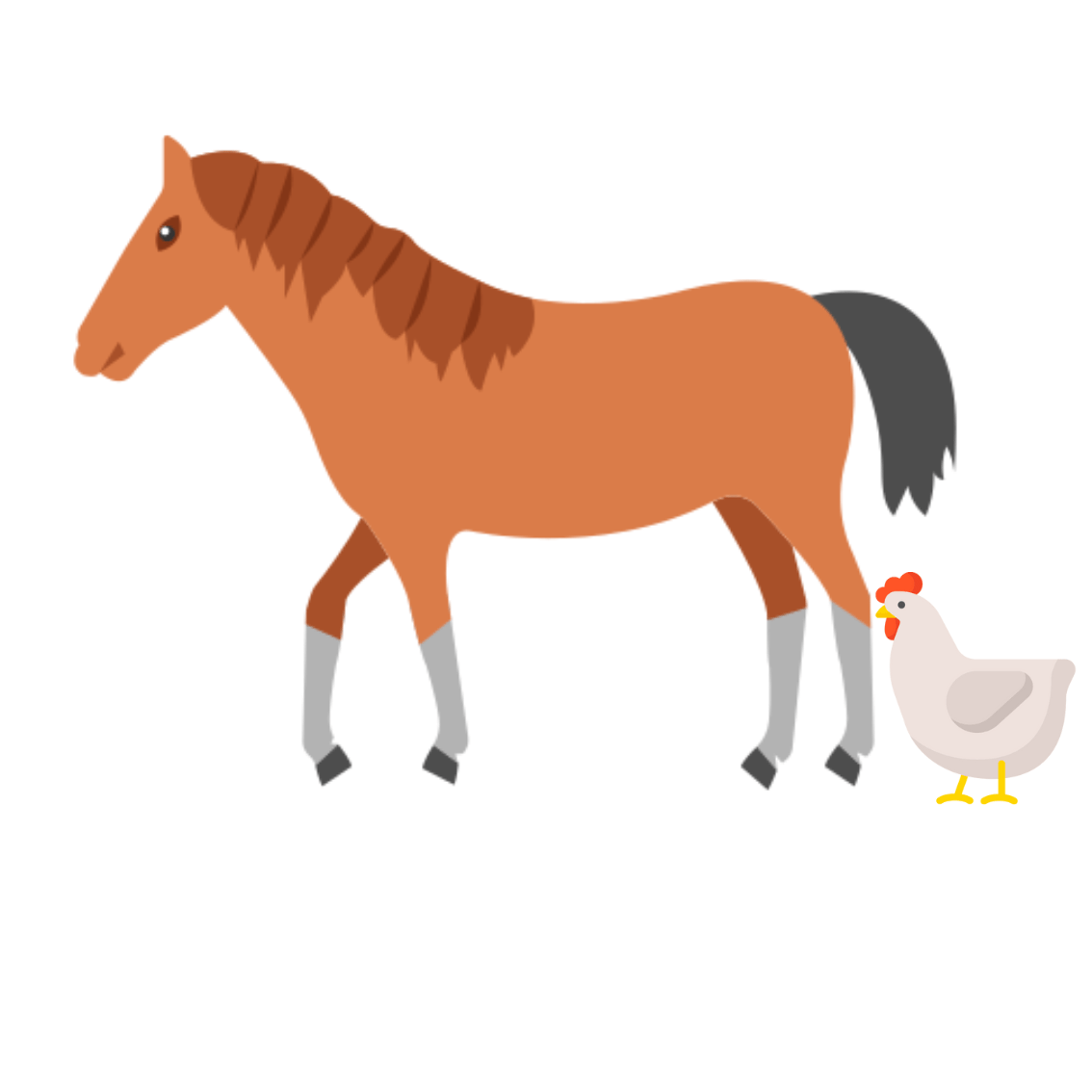 Icon showing a horse and a chicken, representing peat moss used as bedding for livestock and poultry.