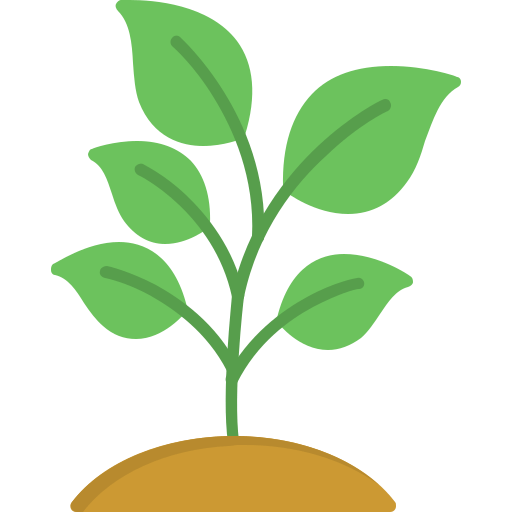 Icon of a young green plant growing in soil, symbolizing healthy plant development using peat-based growing media.